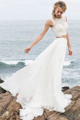 Elegant Two Pieces Lace Straps Chiffon Wedding Dresses
